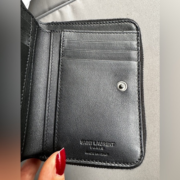 Saint Laurent wallet folding YSL 562796 baby cat leopard pattern zip rouge black - Picture 6 of 9